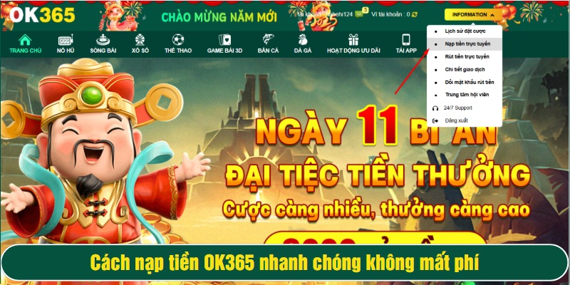 Chọn Nạp tiền trực tuyến 