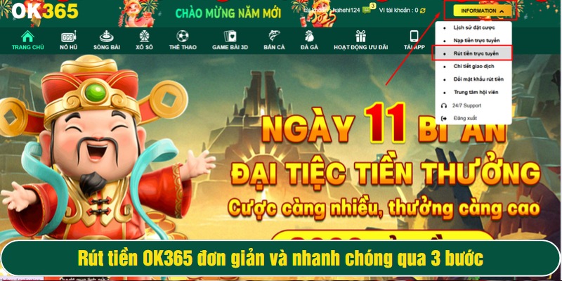 Truy cập hệ thống và chọn mục rút tiền